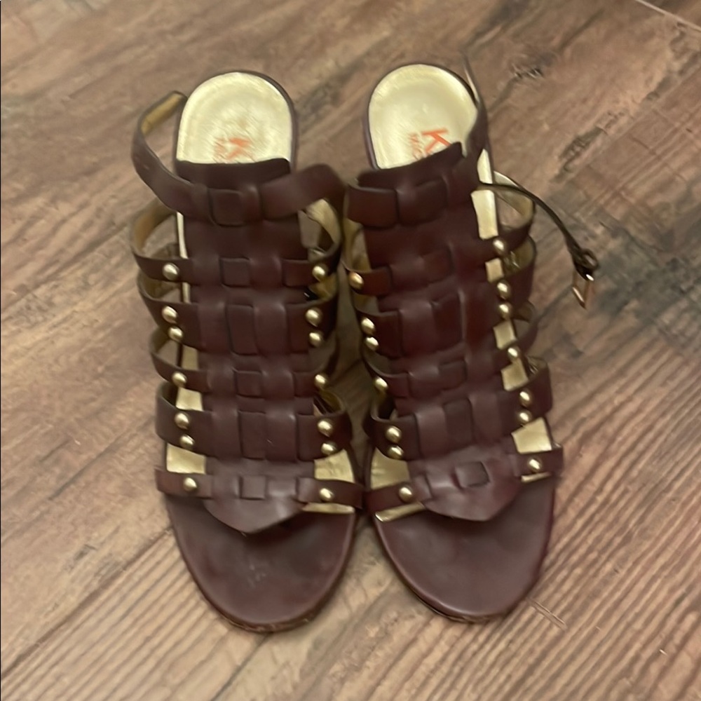 Michael Kors Brown Gladiator Sandals with Gold Studs